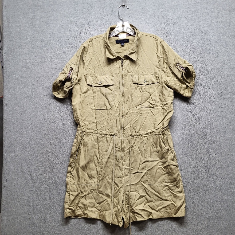 Tommy Hilfiger Women Romper Large Beige Utility Safari Outdoor Hiking Collar
